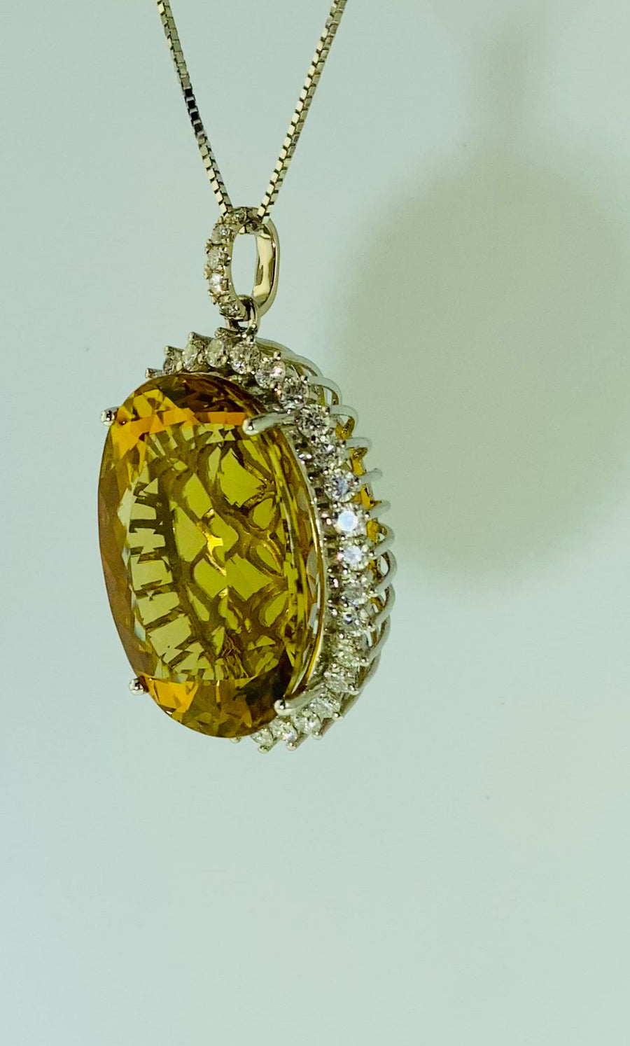 Diamond Halo Oval Pendant - White Gold