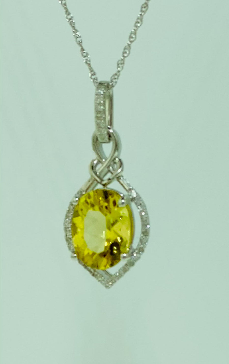 Oval Dangle Pendant - White Gold