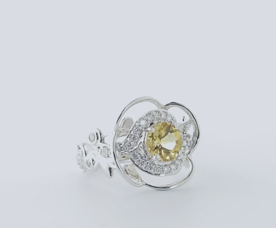 Round Ring Leaf Design - White Gold