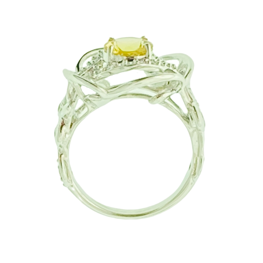 Round Ring Leaf Design - White Gold