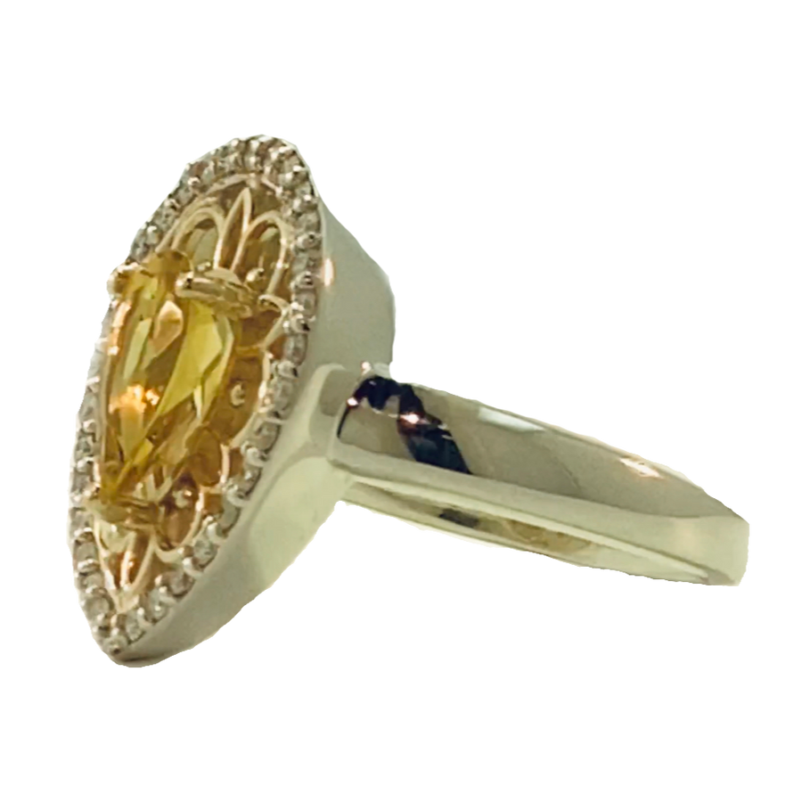 Pear Shape Vintage - Inspired Ring (Diamond Version & All 14k Gold)
