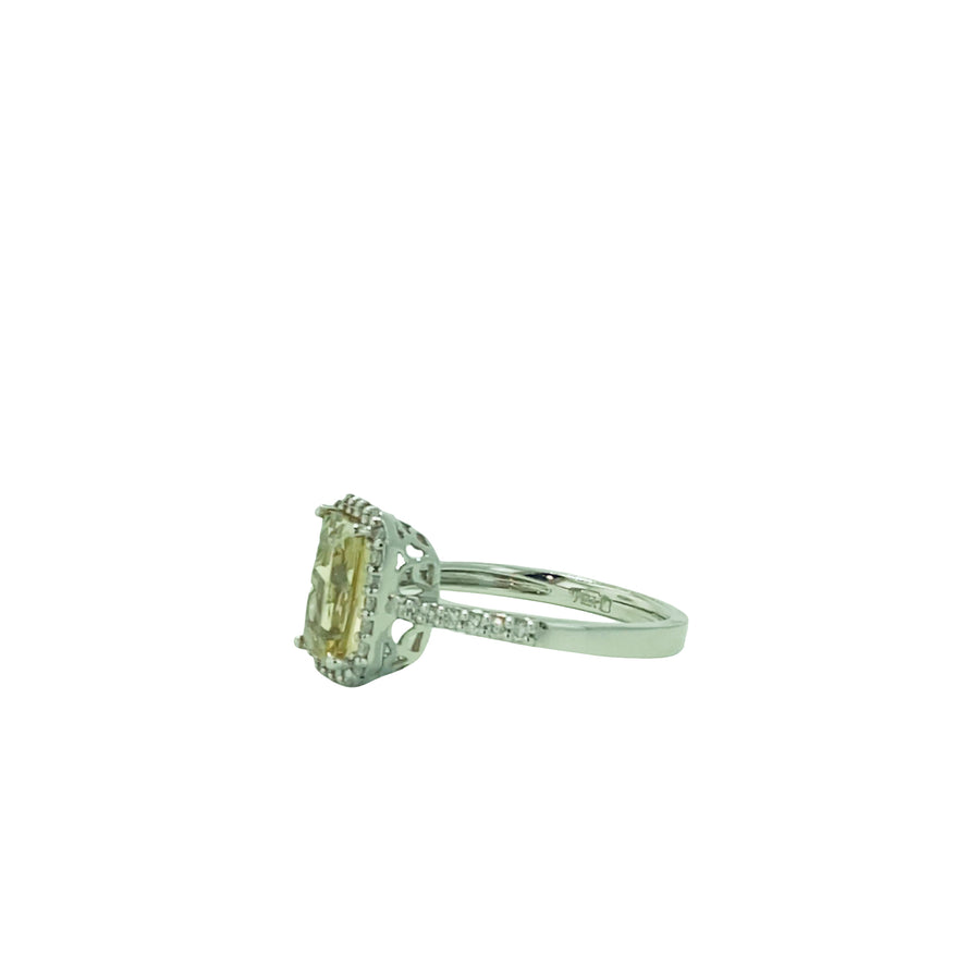 Diamond Halo Antique Cushion Ring - White Gold