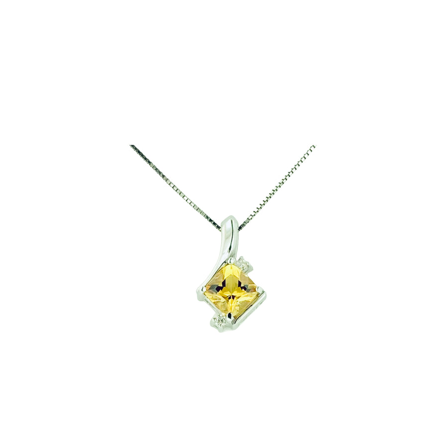 Square Cushion Pendant - White Gold