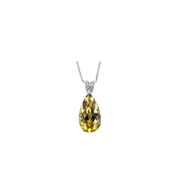 Solitaire Scroll Pear Pendant - White Gold
