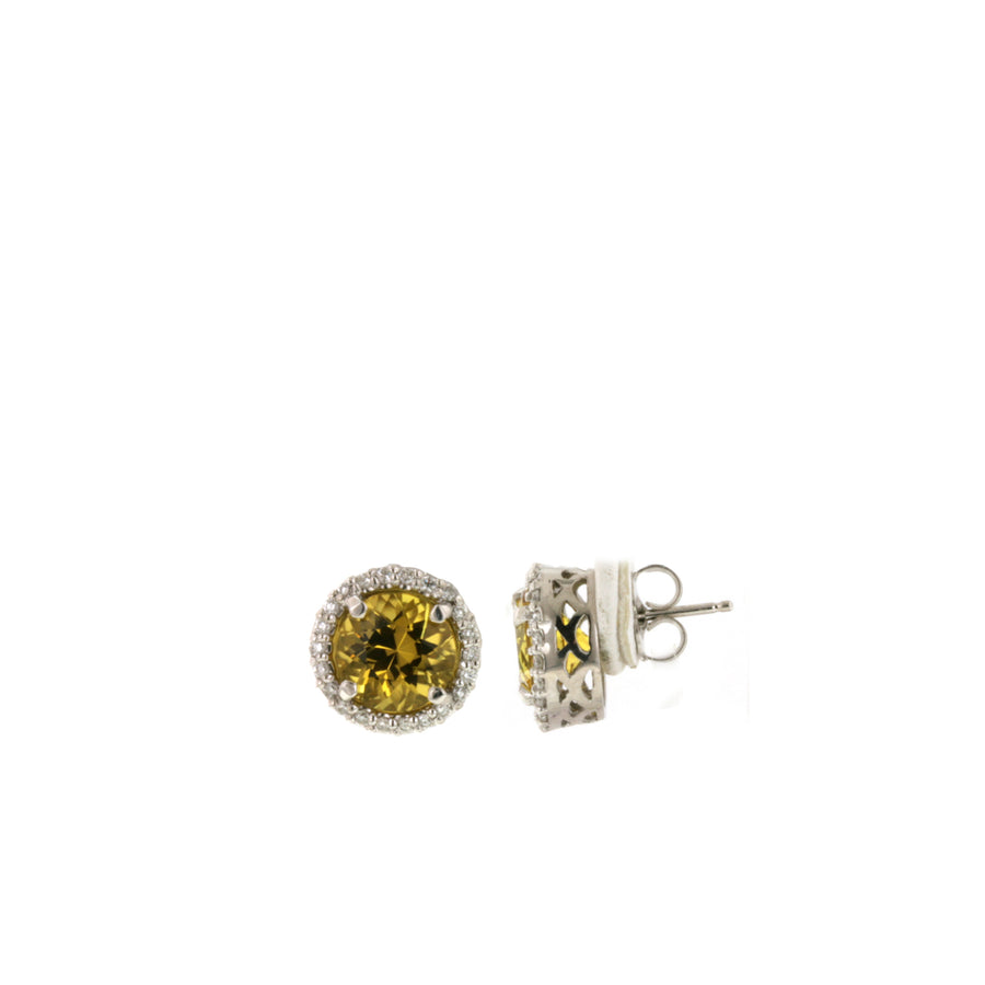 Round Diamond Halo Earrings - White Gold