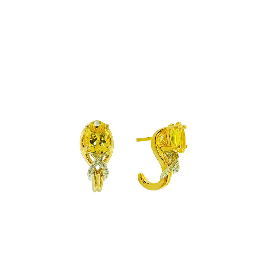 Diamond Accent Oval Earrings - Yellow & White Gold