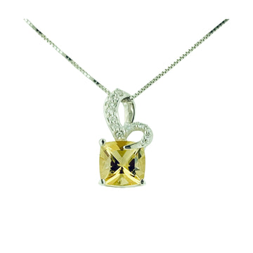 Square Cushion Pendant - White Gold