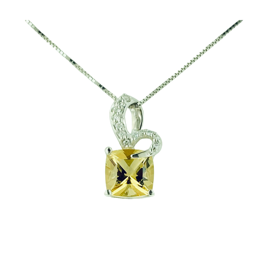 Square Cushion Pendant - White Gold