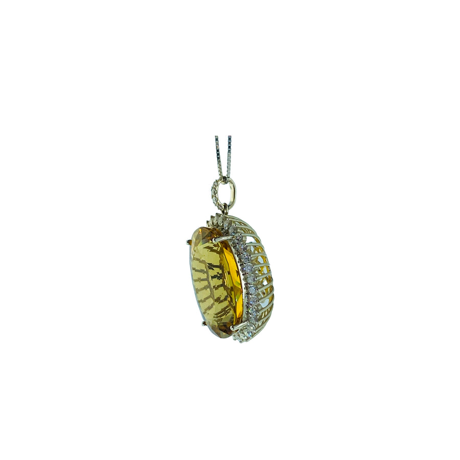 Diamond Halo Oval Pendant - White Gold