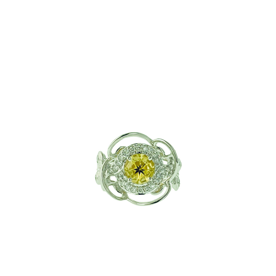 Round Ring Leaf Design - White Gold