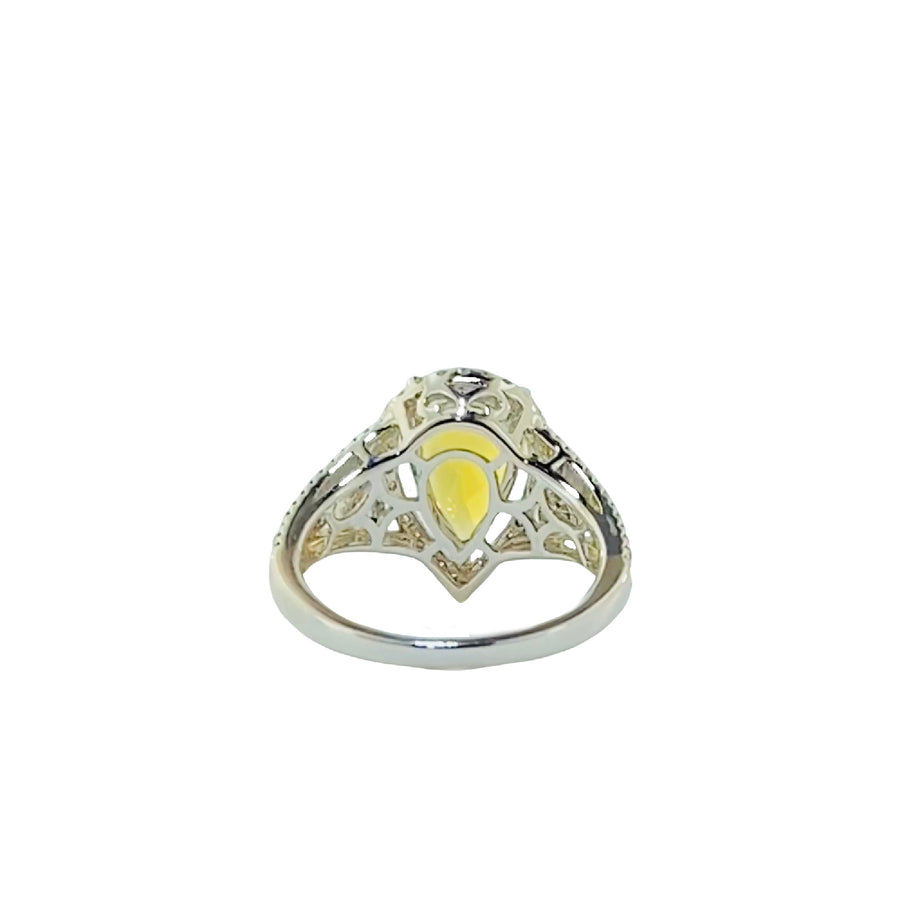 Intricate Pear Shape Ring - White Gold