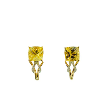 Square Cushion Cut Earrings - Yellow Gold
