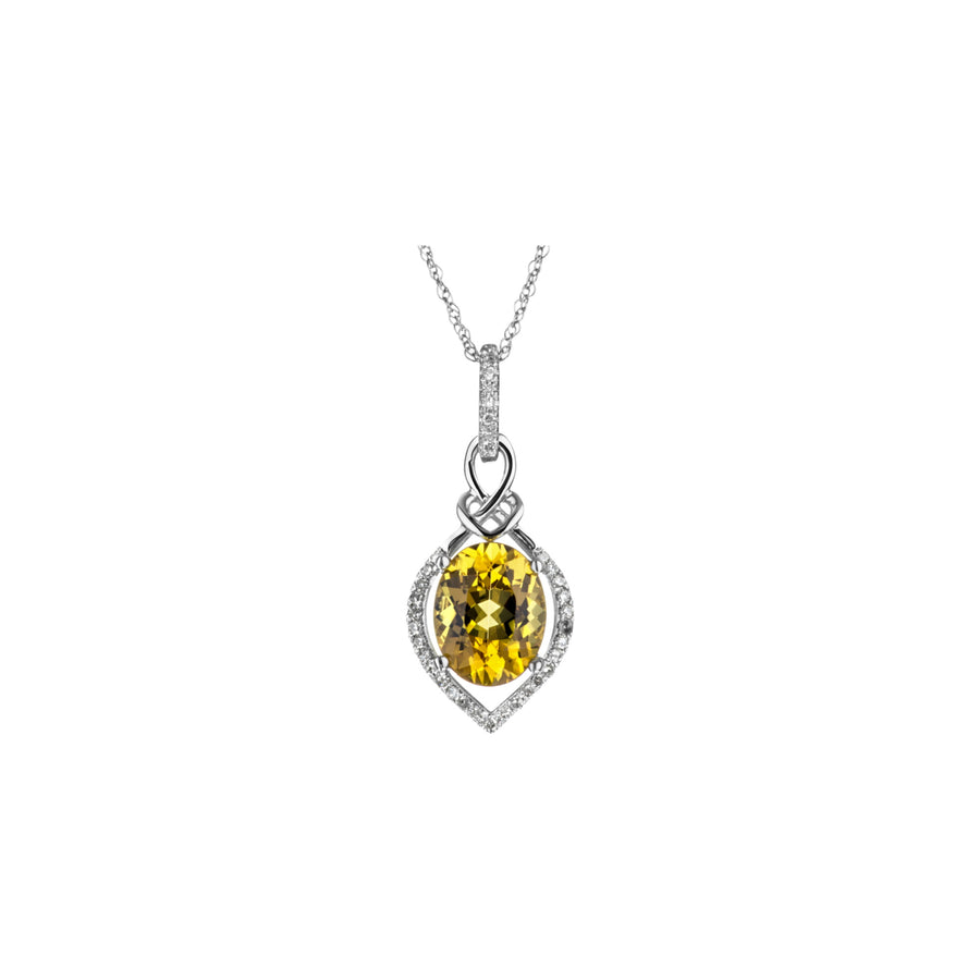 Oval Dangle Pendant - White Gold